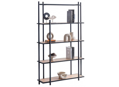Modernes Bücherregal mit schwarzem Metallrahmen und Holz Regalen