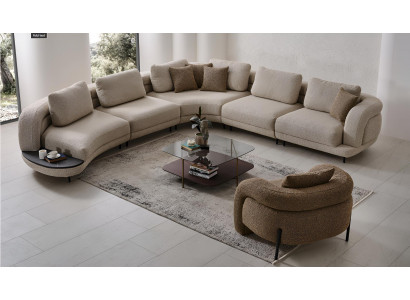 Moderne Wohnzimmergarnitur Beiges Ecksofa Designer Polstersessel