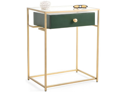 Eleganter Konsolentisch mit grüner Schublade und goldfarbenem Rahmen