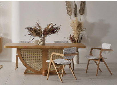 Designstuhl mit Armlehnen Holzgestell und Stoffpolster Modern Grau Möbel