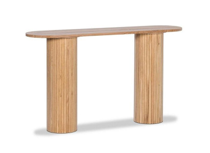 Elegante Konsole mit vertikalen Holzstreifen aus massivem Naturholz