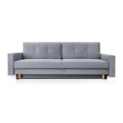 Canapé 3 places confortable, fonctionnel et extensible de couleur gris clair de style moderne.