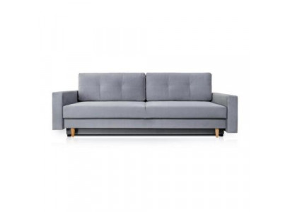 Canapé 3 places confortable, fonctionnel et extensible de couleur gris clair de style moderne.
