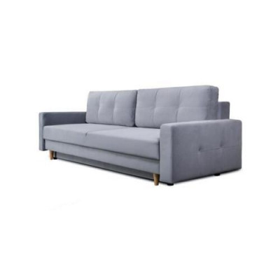 Canapé 3 places confortable, fonctionnel et extensible de couleur gris clair de style moderne.