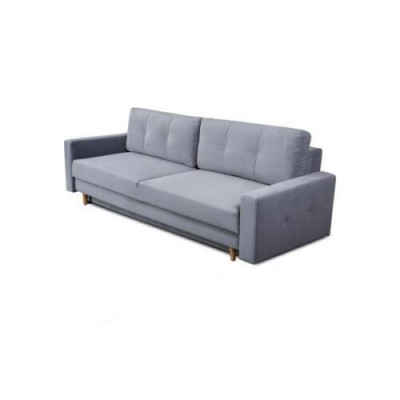 Canapé 3 places confortable, fonctionnel et extensible de couleur gris clair de style moderne.