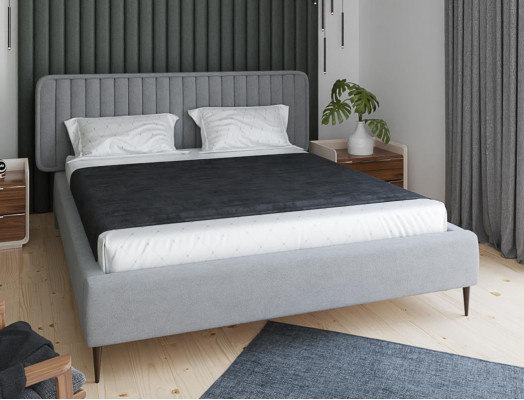 Lit Gris Lit double Chambre Bois Mobilier Design Élégant Tissu d'ameublement neuf