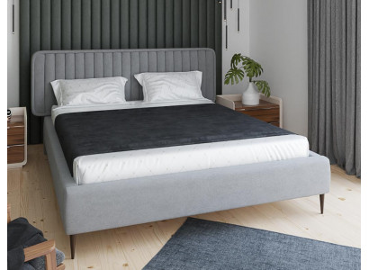 Lit Gris Lit double Chambre Bois Mobilier Design Élégant Tissu d'ameublement neuf