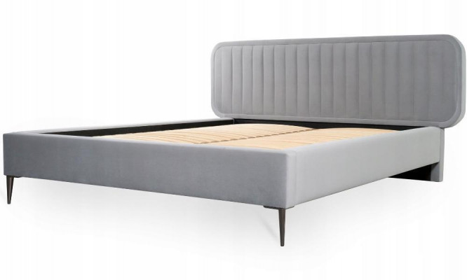 Lit Gris Lit double Chambre Bois Mobilier Design Élégant Tissu d'ameublement neuf