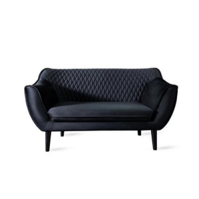 Canapé 2 places Noir Design Luxueux Moderne Salle de séjour Mobilier en Bois Tissu d'ameublement
