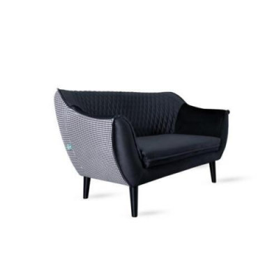 Canapé 2 places Noir Design Luxueux Moderne Salle de séjour Mobilier en Bois Tissu d'ameublement