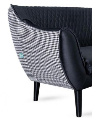 Canapé 2 places Noir Design Luxueux Moderne Salle de séjour Mobilier en Bois Tissu d'ameublement