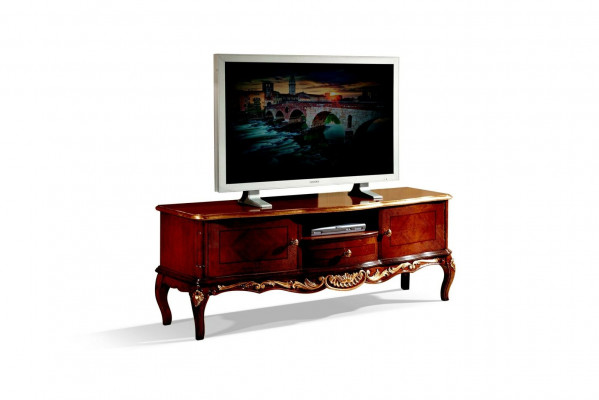 Armoire TV baroque en bois design avec 2 portes, tiroir et étagère Italie.