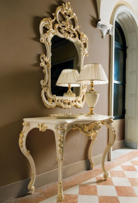 Console table Miroir Bahut Ensemble de 2 pièces nouveau Bois Style de meubles italiens Baroque