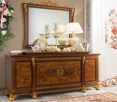 Ensemble de commodes de meubles italiens en 2 pièces. Commode avec miroir en bois massif Buffet.