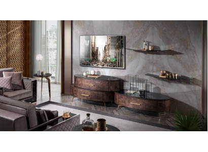Unité murale design Buffet 2 étagères murales Meuble TV Commode Buffet Ensemble de 4 pièces Meuble TV