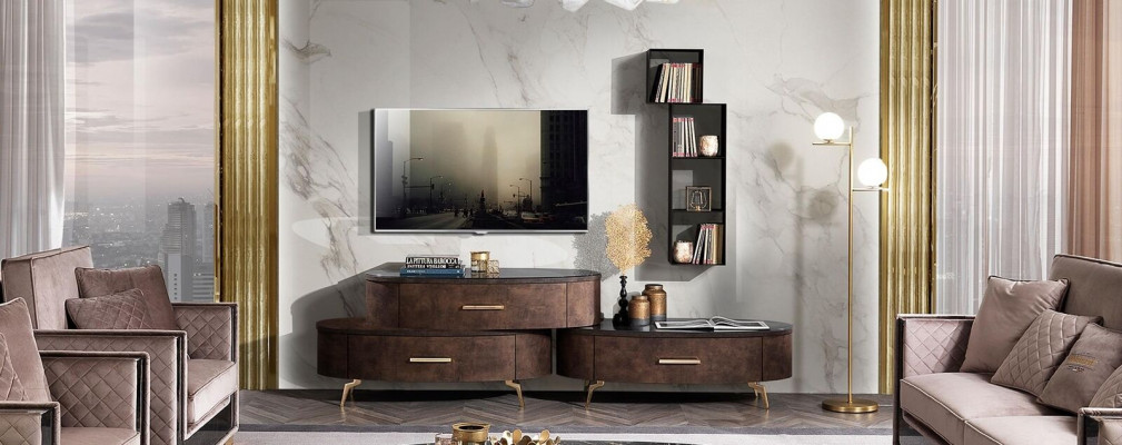 Ensemble de salon Design 2x Commode Étagère murale Unité murale Étagères Armoires 4pcs.
