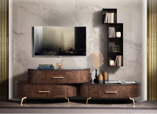 Ensemble de salon Design 2x Commode Étagère murale Unité murale Étagères Armoires 4pcs.