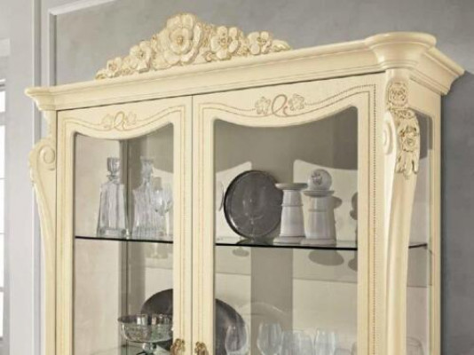 Vitrine Armoire Beige Salle à manger Bibliothèque Meubles Bois Massif Vitrine en Verre neuf