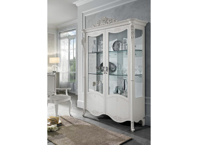 Vitrine blanche Armoire en verre Conception de placard classique Mobilier en bois de luxe Vitrines nouveautés