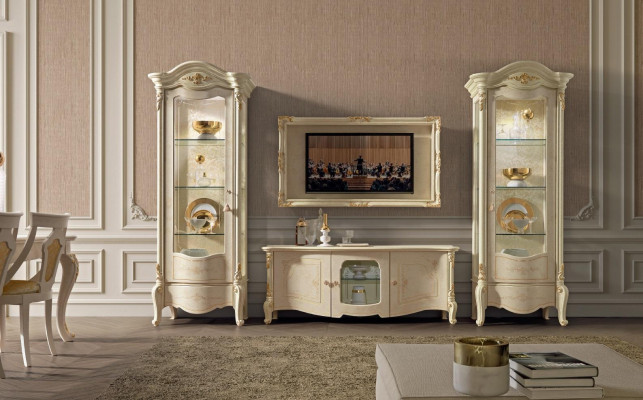 Vitrine classique Vitrines Garde-robe de luxe Bois Style italien Meubles en verre neuf.