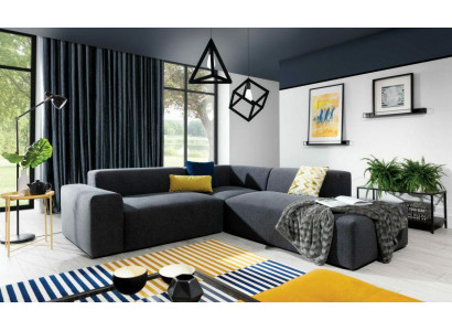 Canapé d'angle Canapé en forme de L Paysage vivant Suite Tapisserie Tissu Design Moderne