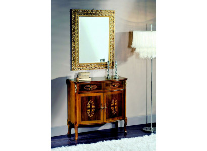 Commode en bois, meuble baroque avec miroir, ensemble de meubles de luxe italiens en deux pièces