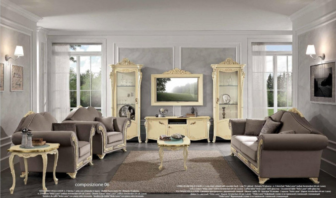Vitrine en bois, armoires de luxe classiques, design de garde-robe en verre, meubles italiens.