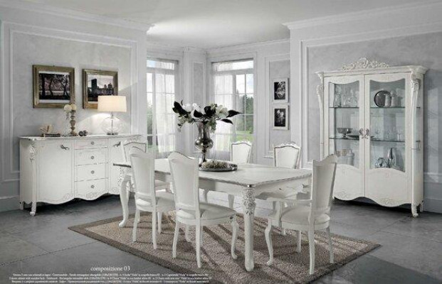Table à manger en bois massif Meubles Blanc Table Salle à manger Classique Tables à manger Tables Bois