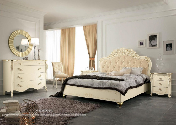 Lit Lit Lit en bois beige Chambre à coucher Design Lits Art déco italiens Italie nouvelle