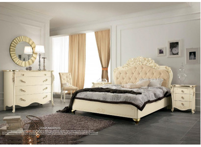 Lit Lit Lit en bois beige Chambre à coucher Design Lits Art déco italiens Italie nouvelle