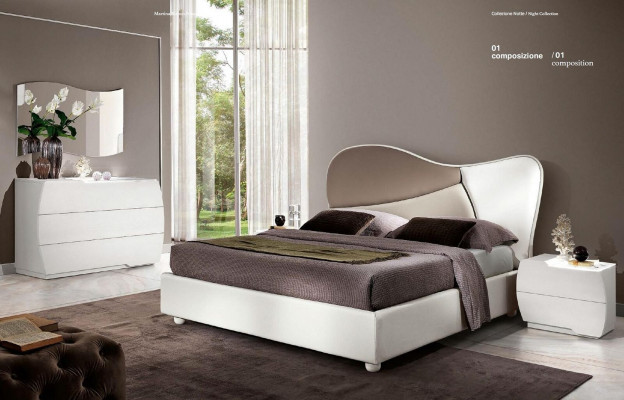 Cadre de lit double de luxe et lit blanc Lit double Cuir Bois Design moderne neuf