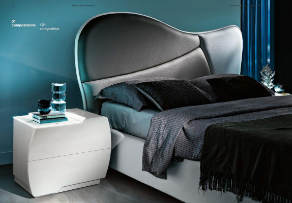 Cadre de lit double de luxe et lit blanc Lit double Cuir Bois Design moderne neuf
