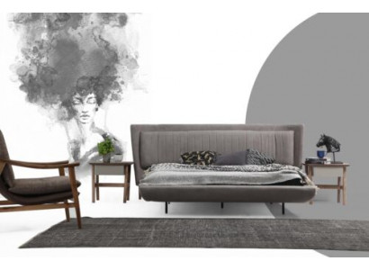 Chambre principale Lit double Lit Tables de chevet Gris Ensemble 3 pièces Tissu