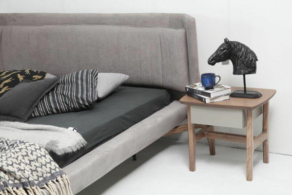 Chambre principale Lit double Lit Tables de chevet Gris Ensemble 3 pièces Tissu