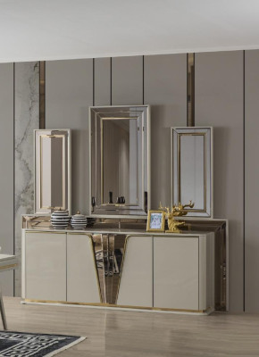 Luxus-Esstisch Esszimmer Esstisch Garnitur Stühle Essbereich Beige 6 Stück