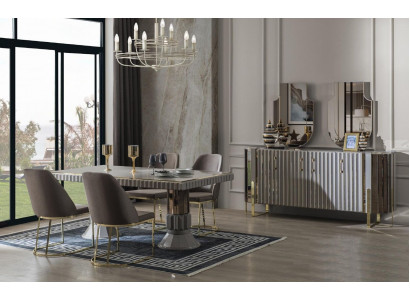 Suite Salle à manger Salle à manger Table à manger Chaises de luxe Espace repas Gris 7 pièces