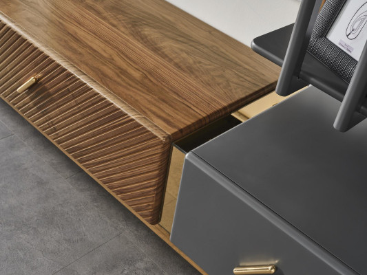 Ensemble mural, meuble TV, armoire TV, buffet bas, bahut, étagères en bois brun