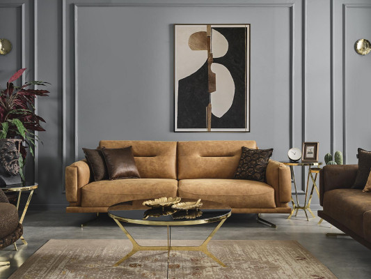 Ensemble de canapé complet Canapé 3 places Fauteuil en similicuir Marron Ensemble de 2 pièces