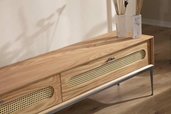 Meuble TV bas en bois pour salon avec étagères murales, ensemble de 4 pièces.