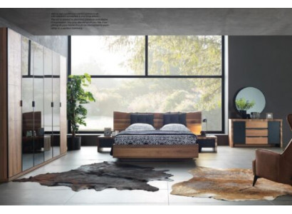 Chambre Lit 2x Table de chevet Armoire Commode Miroir Ensemble 6 pièces