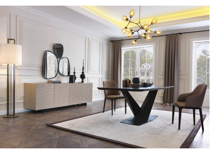 Table de salle à manger Table 4x Chaises Buffet Miroir 7 pièces Ensemble du groupe de design