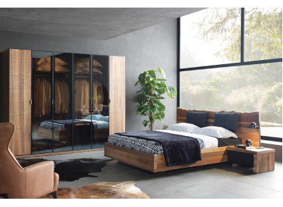 Chambre Lit 2x Table de chevet Armoire Suite Bois Moderne Ensemble