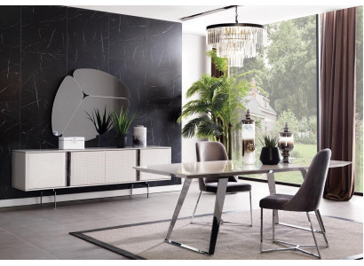 Groupe de salle à manger Ensemble Table 4x Chaises Buffet Miroir 7pcs. Ensemble de salle à manger gris