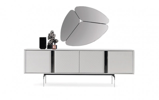Groupe de salle à manger Ensemble Table 4x Chaises Buffet Miroir 7pcs. Ensemble de salle à manger gris