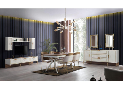 Salle à manger Set Suite Table 4x Chaises Buffet 2x Miroir Unité murale 11pcs.