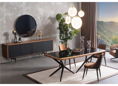 Salle à manger Ensemble Table 4x Chaises Buffet Miroir Ensemble de salle à manger de 7 pièces