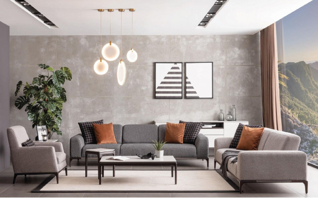 Sofa de salon 3 places Design Meubles de style moderne Canapés gris
