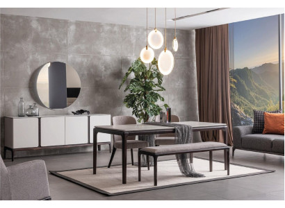 Salle à manger Ensemble Table 2x Chaises Buffet Miroir Tabouret Ensemble de salle à manger 6 pièces nouveau