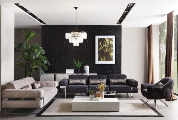Canapé 3 places en textile de luxe design noir