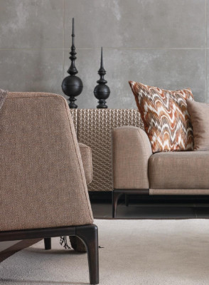 Salon Fauteuil Design Canapé Luxe Rembourrage Moderne Marron Bois Textile